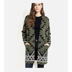 FRYE Green Aztec Print Open Front Cardigan Size M  Women's